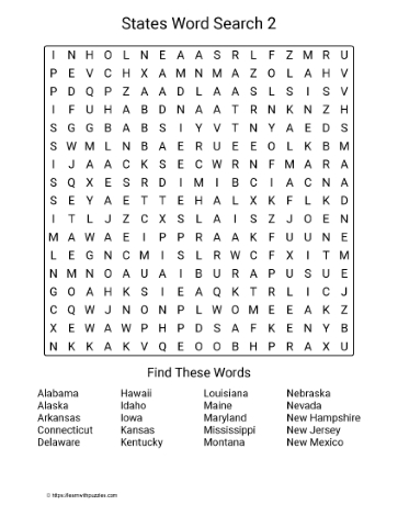 Large Print States Word Search 2