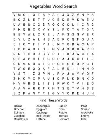 Large Print Vegetables Word Search
