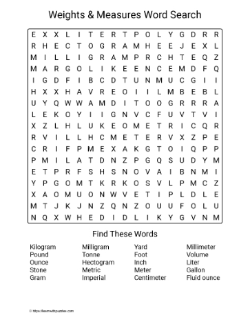 Large Print Weights & Measures Word Search