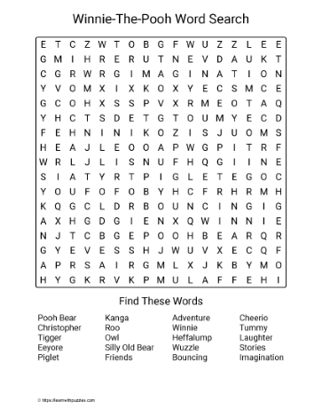 Large Print Winnie-The-Pooh Wordsearch