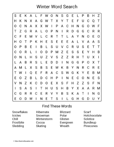 Large Print Winter Word Search