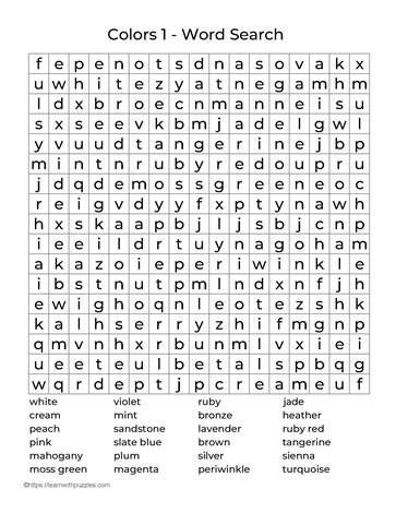 Large Print Word Search Colors 1