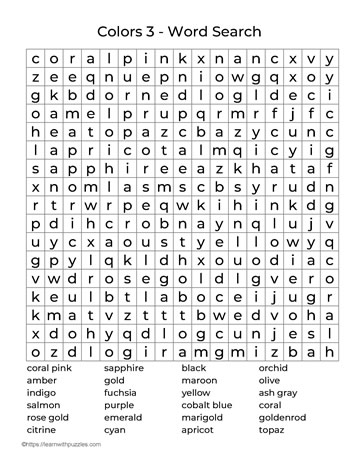 Large Print Word Search Colors 3