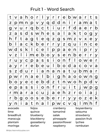 Large Print Word Search Fruit 1