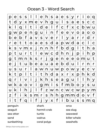 Large Print Word Search Ocean 3 Learn With Puzzles