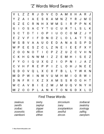 Large Print 'Z' Words Word Search