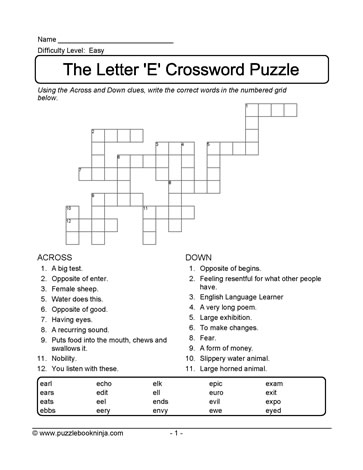Easy ESL Crossword Puzzle