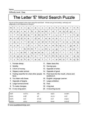 Letter E WordSearch