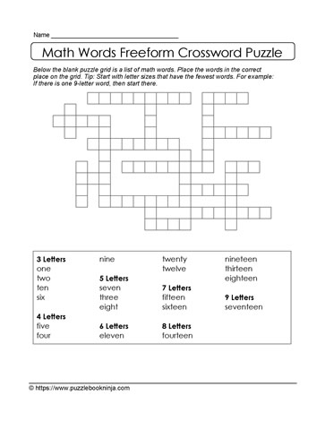 Math Vocab Crossword Puzzle