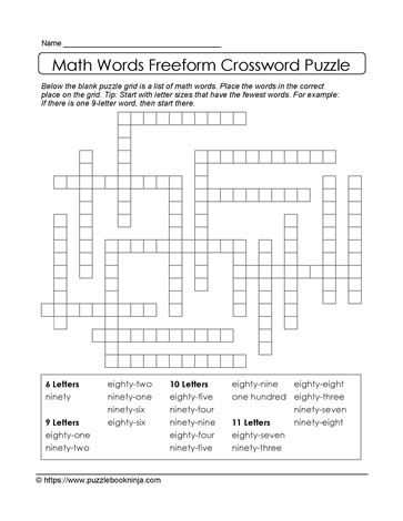 Math Words Crossword 