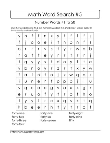 Words Search Puzzle Math 