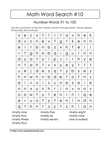 Word Search Puzzle-Math Vocab
