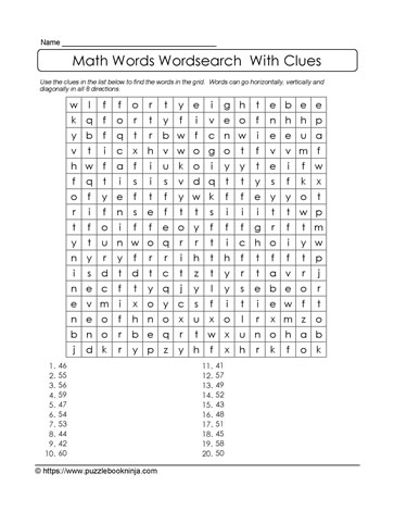 2-Digit Math Vocabulary Puzzle