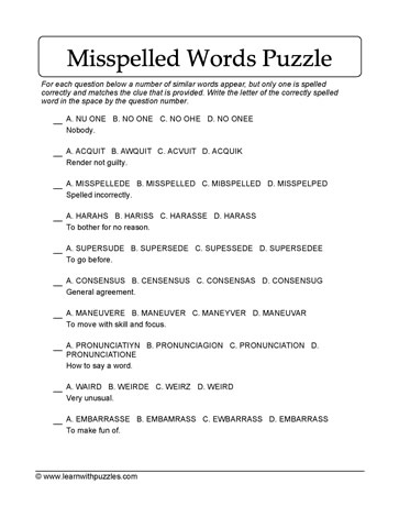 Misspelled Words Puzzle 2