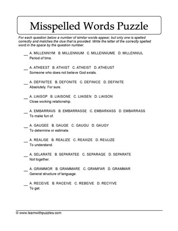 Misspelled Words Puzzle 3