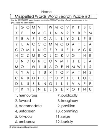 Misspelled Words Word Search 01