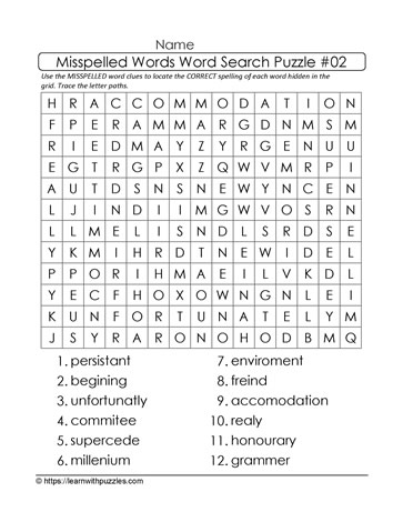 Misspelled Words Word Search 02