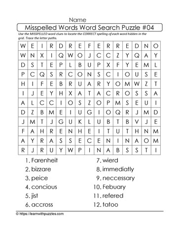 Misspelled Words Word Search 04