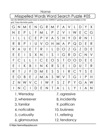 Misspelled Words Word Search 05