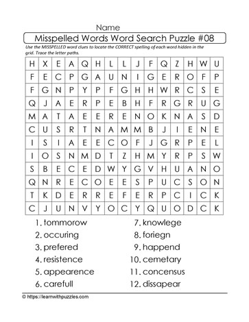 Misspelled Words Word Search 08