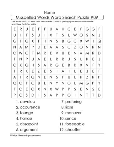 Misspelled Words Word Search 09