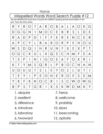 Misspelled Words Word Search 12