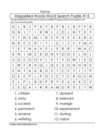 Misspelled Words Word Search 15
