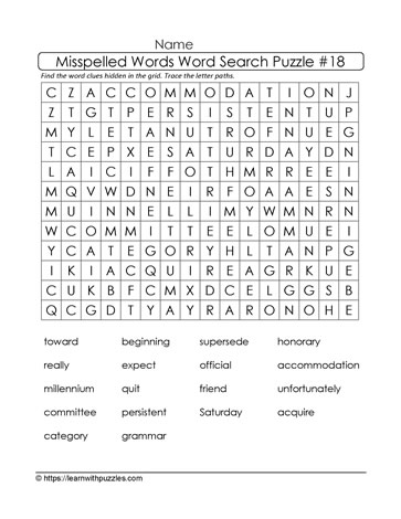 Misspelled Words Word Search 18