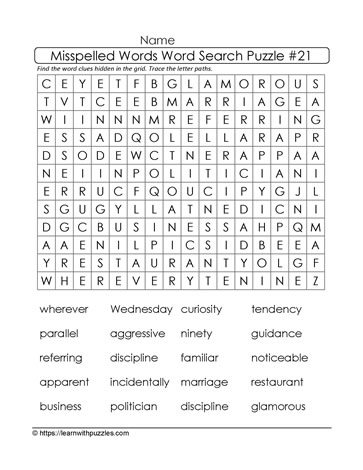 Misspelled Words Word Search 21