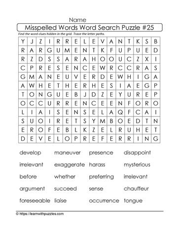 Misspelled Words Word Search 25