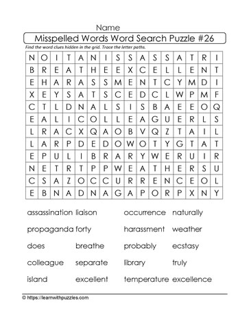 Misspelled Words Word Search 26