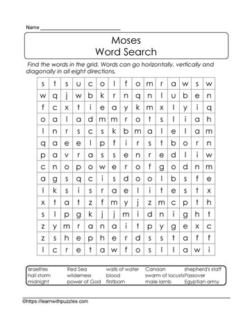 Moses Easy Word Search Puzzle