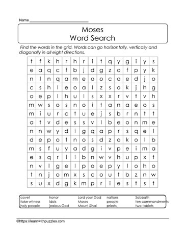 Easy WordSearch About Moses