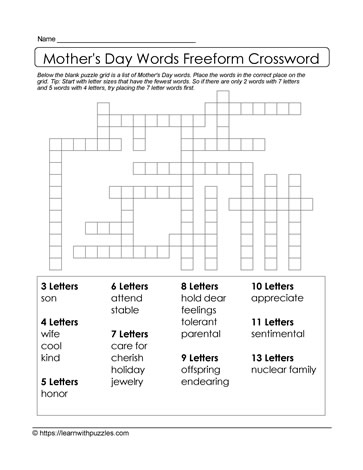 Download Mom S Day Freeform Crossword Learn With Puzzles
