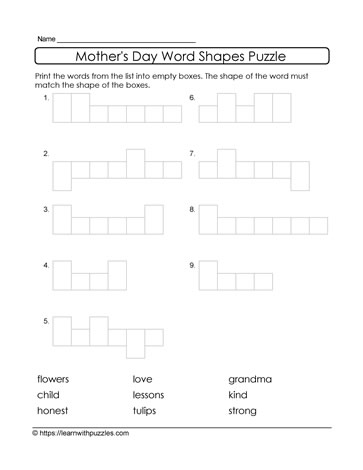 Mother's Day Word Shapes 1
