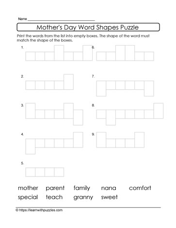 Mother's Day Word Shapes 4