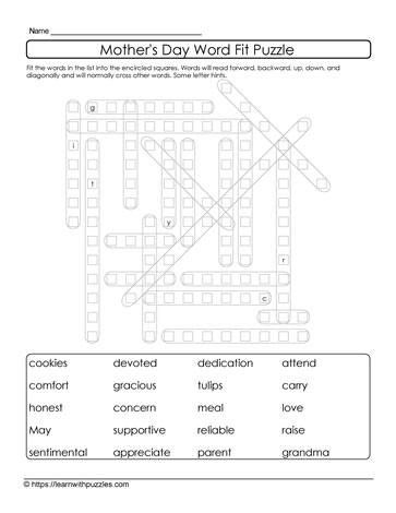 Mother's Day Word Fit Puzzle 01