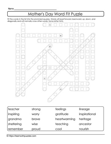 Mother's Day Word Fit Puzzle 08