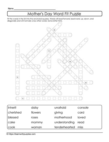 Mother's Day Word Fit Puzzle 09