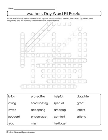 Mother's Day Word Fit Puzzle 13