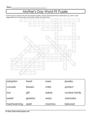 Mother's Day Word Fit Puzzle 16