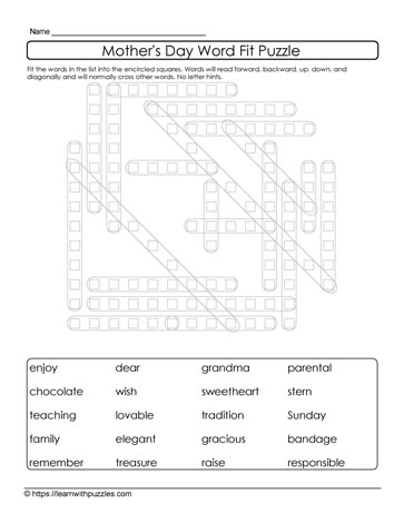 Mother's Day Word Fit Puzzle 18