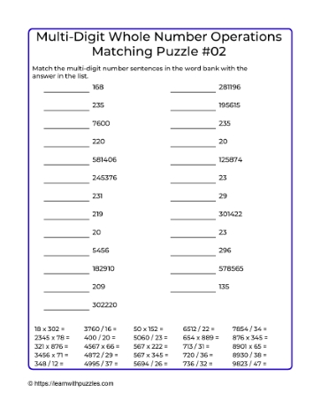 Multi-Digit Multiplication Matching #02