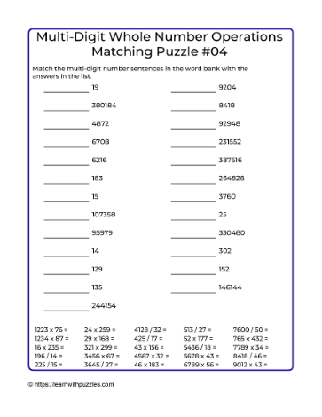 Multi-Digit Multiplication Matching #04