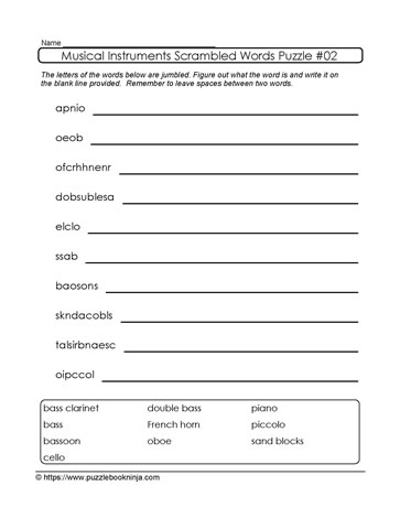 Scrambled Music Letters Puzzle