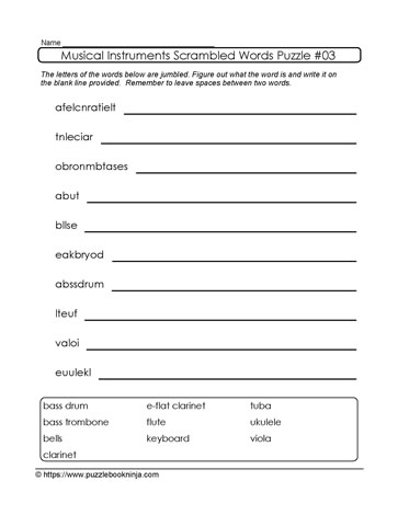 Instrument Scrambled Letters Puzzle