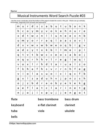 Word Search Music Instruments