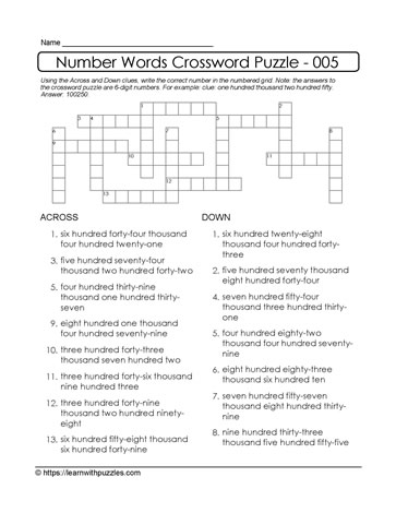 Number Crossword Puzzle - 005