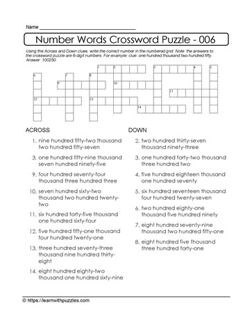 Number Crossword Puzzle