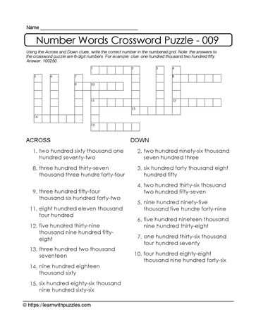 Number Crossword Puzzle - 009